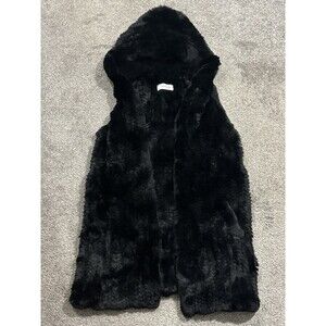 Yves Salomon Women’s Size 32 Rex Rabbit Fur Hooded Vest Black